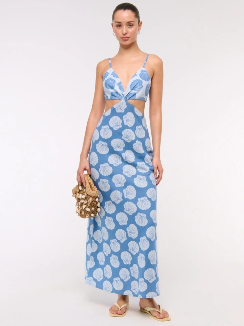 Abercrombie & Fitch The A&F Julia Slip Cutout Maxi Dress Blue Shell Print Tall